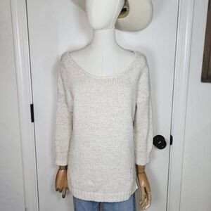 GAP Chunky Knit Cotton Sweater Women's L Soft Cozy Pullover Neutral Fall Winter